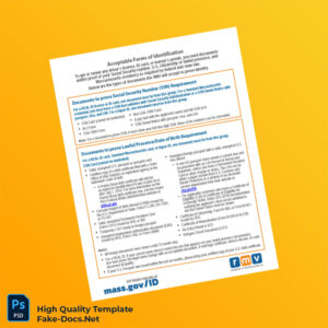 USA Massachusetts Registry of Motor Vehicles Editable Identity Document Template in Word and PDF formats 2 page USA Massachusetts Registry of Motor Vehicles Editable Identity Document Template in Word and PDF formats 2 page