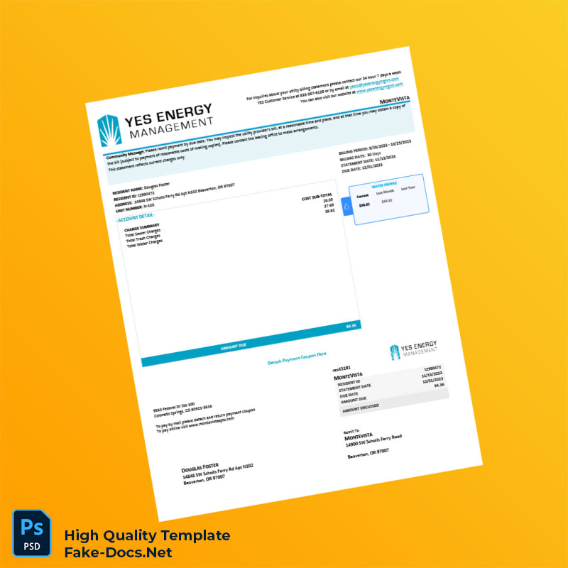 USA Monte Vista Editable Utility Billing Statement Template in Word and PDF formats 2 page USA Monte Vista Editable Utility Billing Statement Template in Word and PDF formats 2 page