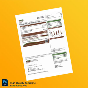 USA NYC Department of Environmental Protection Editable Water Bill Template in Word and PDF formats 2 page