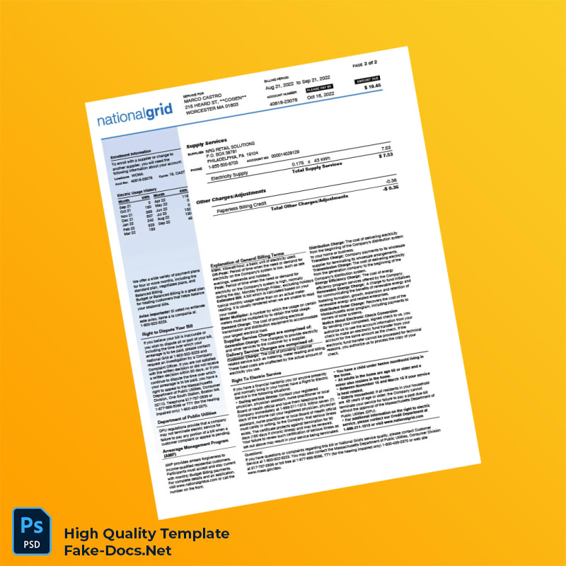 USA National Grid Editable Utility Bill Template in Word and PDF formats 2 page USA National Grid Editable Utility Bill Template in Word and PDF formats 2 page