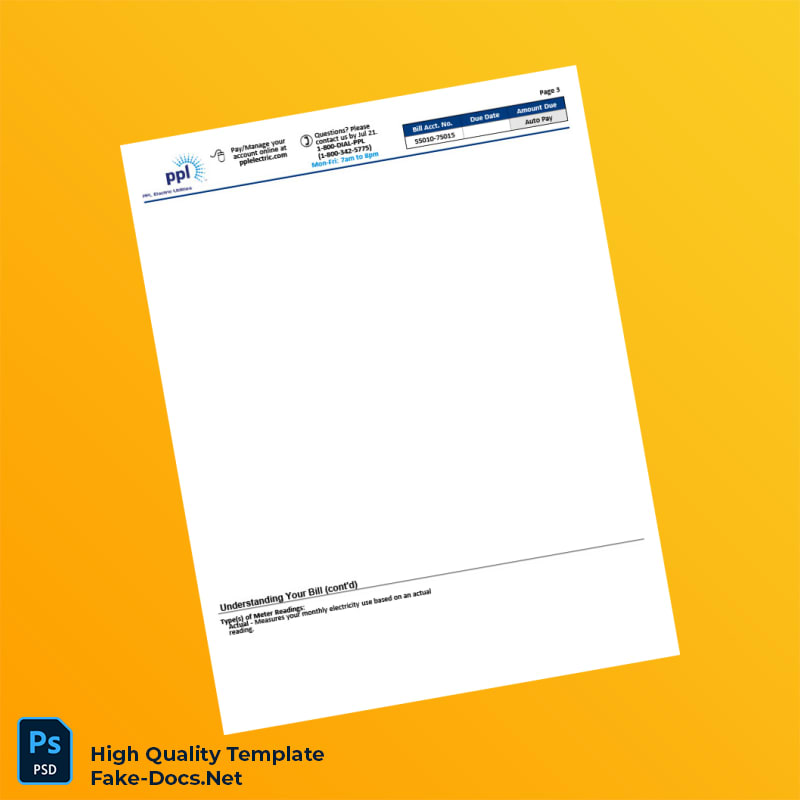 USA PPL Electric Utilities Editable Electricity Bill Template in Word and PDF formats 4 page USA PPL Electric Utilities Editable Electricity Bill Template in Word and PDF formats 4 page