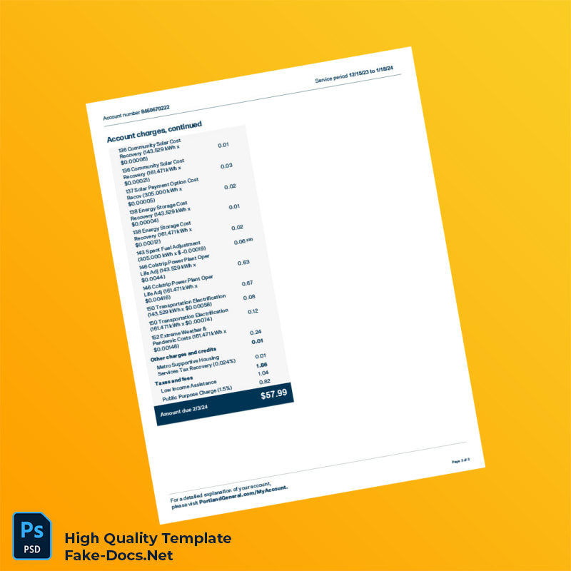 USA Portland General Editable Utility Bill Template in Word and PDF formats 3 page USA Portland General Editable Utility Bill Template in Word and PDF formats 3 page