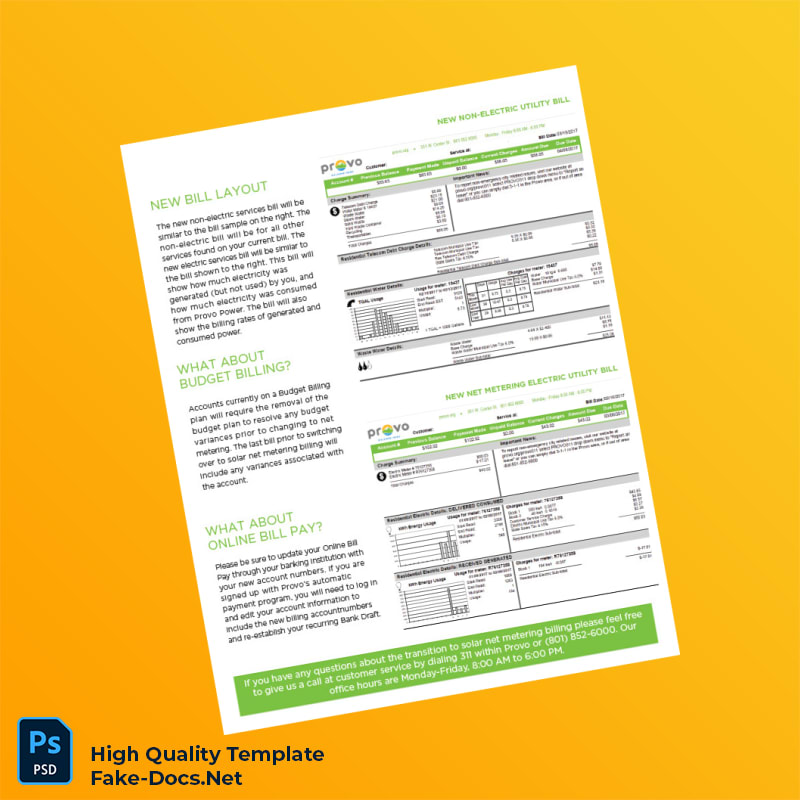 USA Provo Power Editable Solar Electricity Bill Template in Word and PDF formats 2 page USA Provo Power Editable Solar Electricity Bill Template in Word and PDF formats 2 page