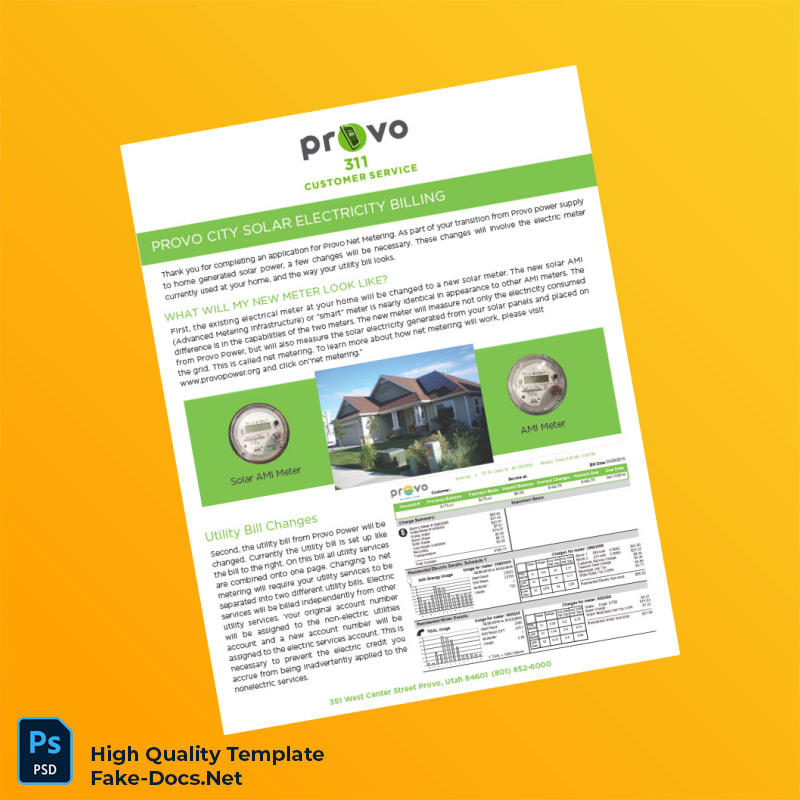 USA Provo Power Editable Solar Electricity Bill Template in Word and PDF formats 2 page USA Provo Power Editable Solar Electricity Bill Template in Word and PDF formats 2 page