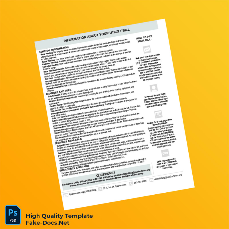 USA Quakertown Editable Utility Bill Template in Word and PDF formats 4 page USA Quakertown Editable Utility Bill Template in Word and PDF formats 4 page