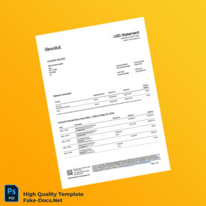 USA Revolut Account Statement Template in Word and PDF formats 3 page