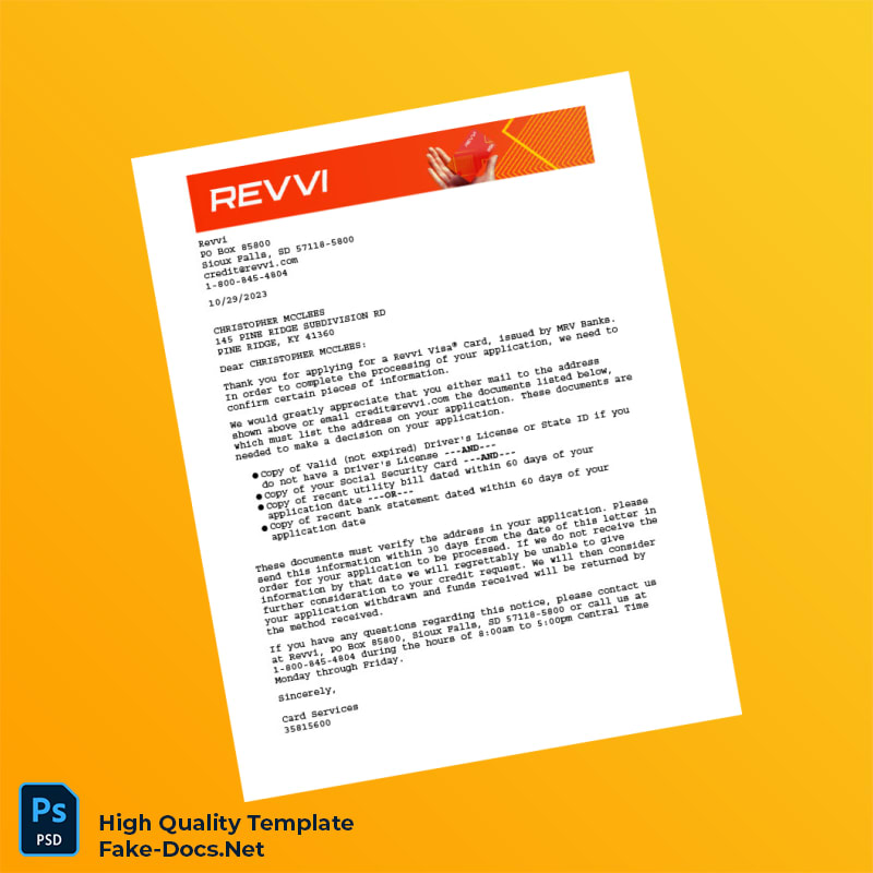 USA Revvi Editable Credit Card Application Template in Word and PDF formats USA Revvi Editable Credit Card Application Template in Word and PDF formats