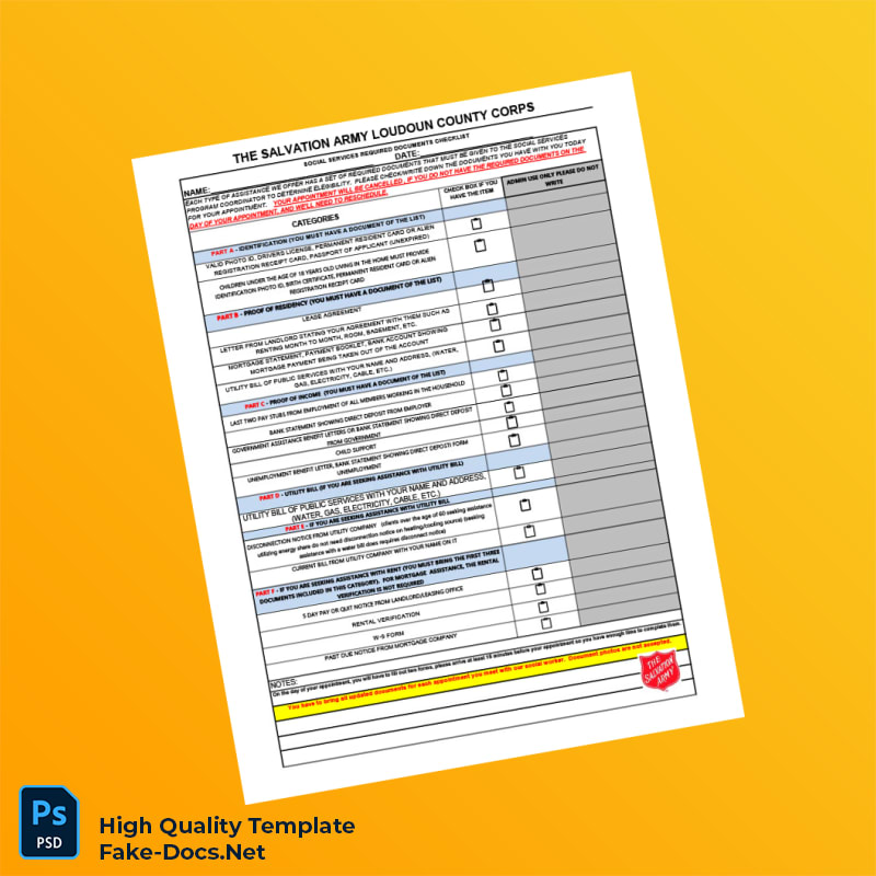USA Salvation Army Loudoun County Corps Editable Documents Checklist Template in Word and PDF formats USA Salvation Army Loudoun County Corps Editable Documents Checklist Template in Word and PDF formats