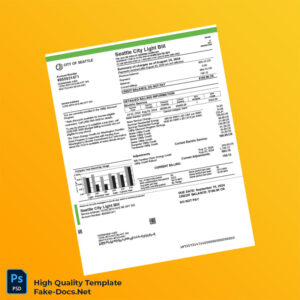 USA Seattle City Light Editable Electricity Bill Template in Word and PDF formats 2 page