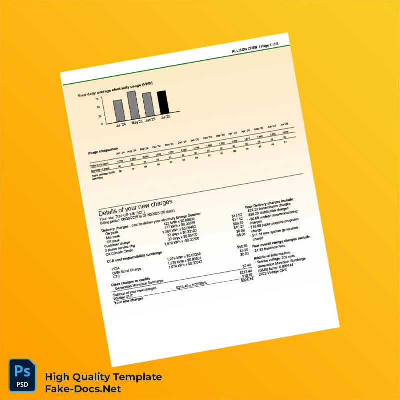 USA Southern California Edison Editable Electricity Bill Template in Word and PDF formats 8 page USA Southern California Edison Editable Electricity Bill Template in Word and PDF formats 8 page