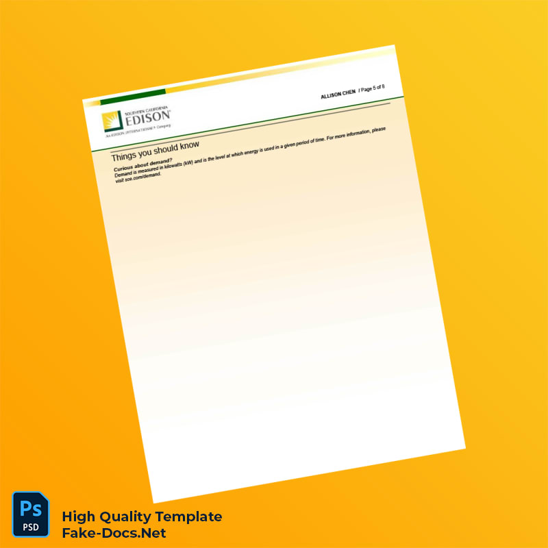 USA Southern California Edison Editable Electricity Bill Template in Word and PDF formats 8 page USA Southern California Edison Editable Electricity Bill Template in Word and PDF formats 8 page