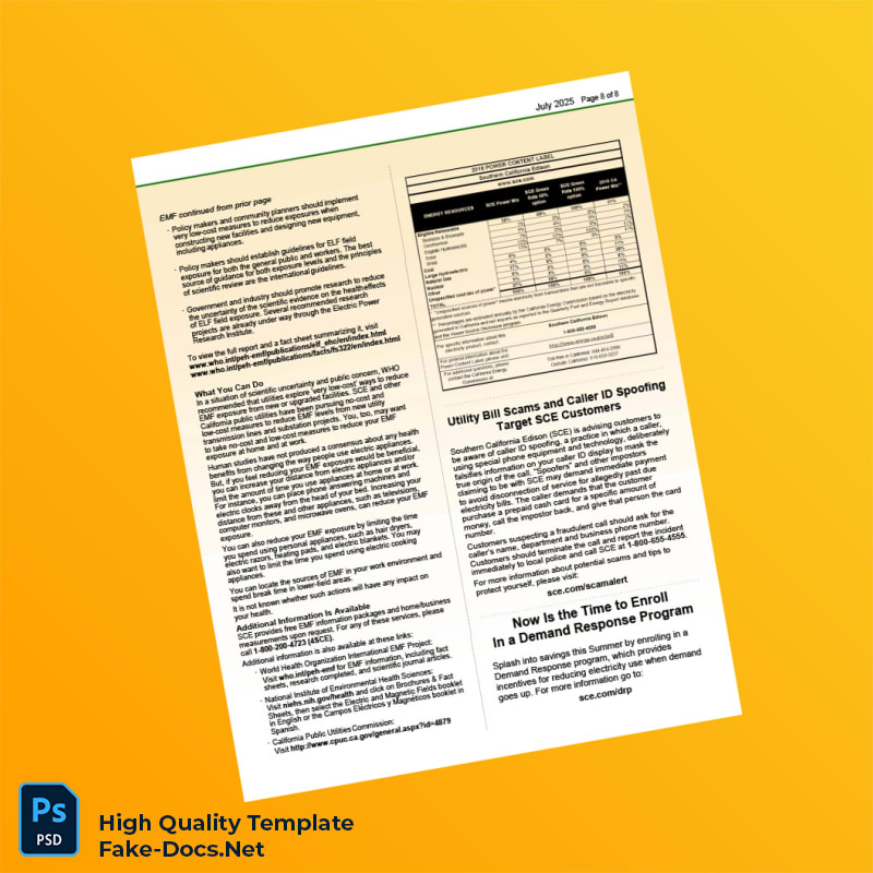 USA Southern California Edison Editable Electricity Bill Template in Word and PDF formats 8 page USA Southern California Edison Editable Electricity Bill Template in Word and PDF formats 8 page