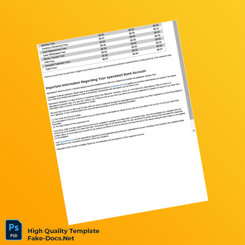 USA Spendwell Bank Statement Template in Word and PDF formats 2 page USA Spendwell Bank Statement Template in Word and PDF formats 2 page