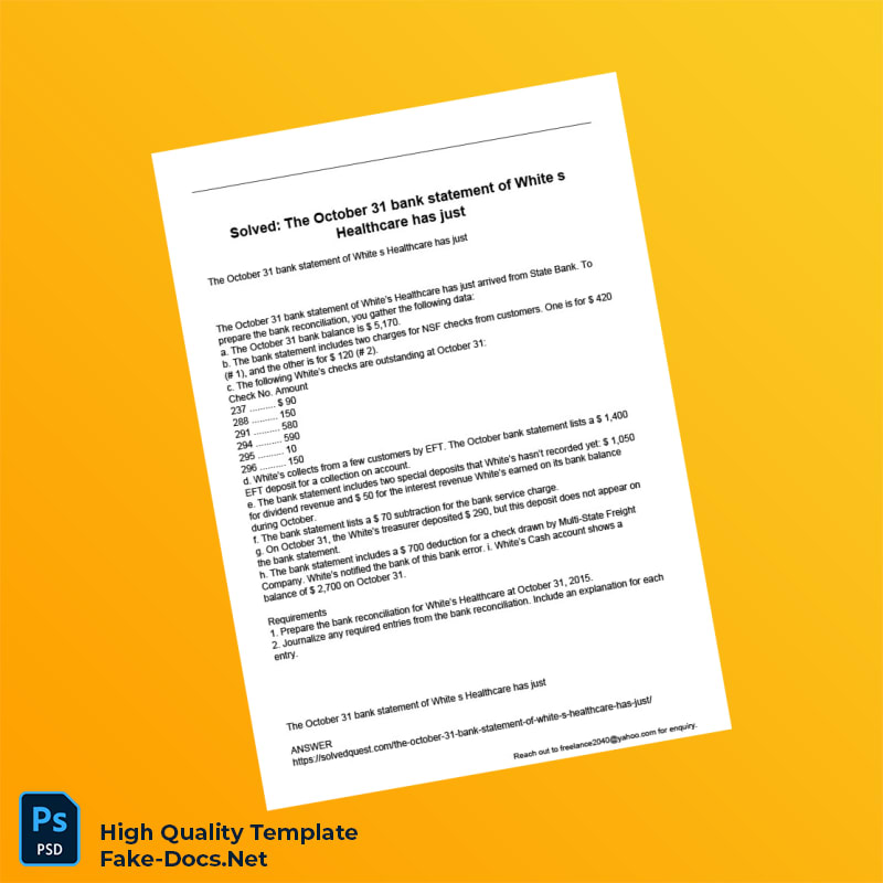 USA State Bank Bank Statement Template in Word and PDF formats USA State Bank Bank Statement Template in Word and PDF formats