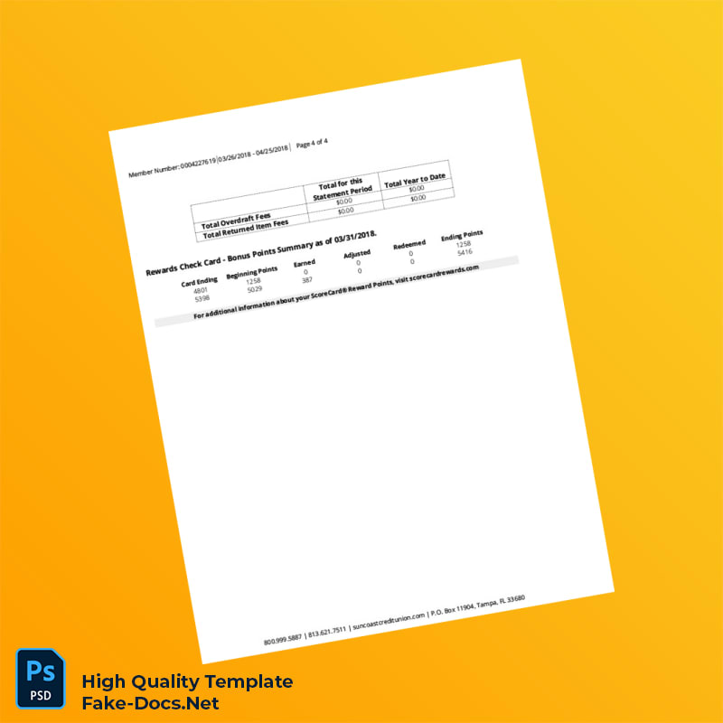 USA Suncoast Credit Union Account Statement Template in Word and PDF formats 4 page USA Suncoast Credit Union Account Statement Template in Word and PDF formats 4 page
