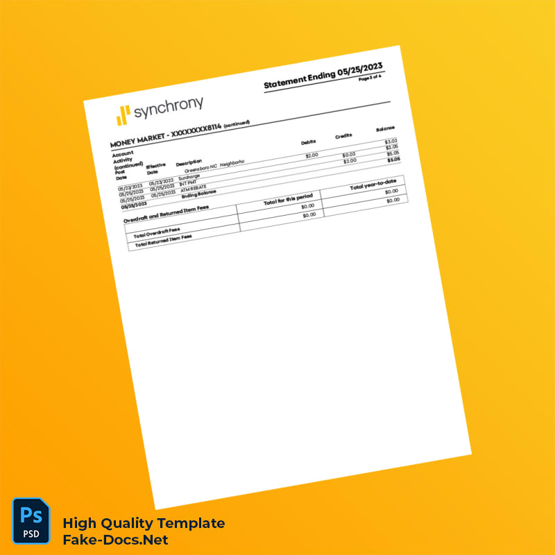 USA Synchrony Bank Statement Template in Word and PDF formats 4 page USA Synchrony Bank Statement Template in Word and PDF formats 4 page