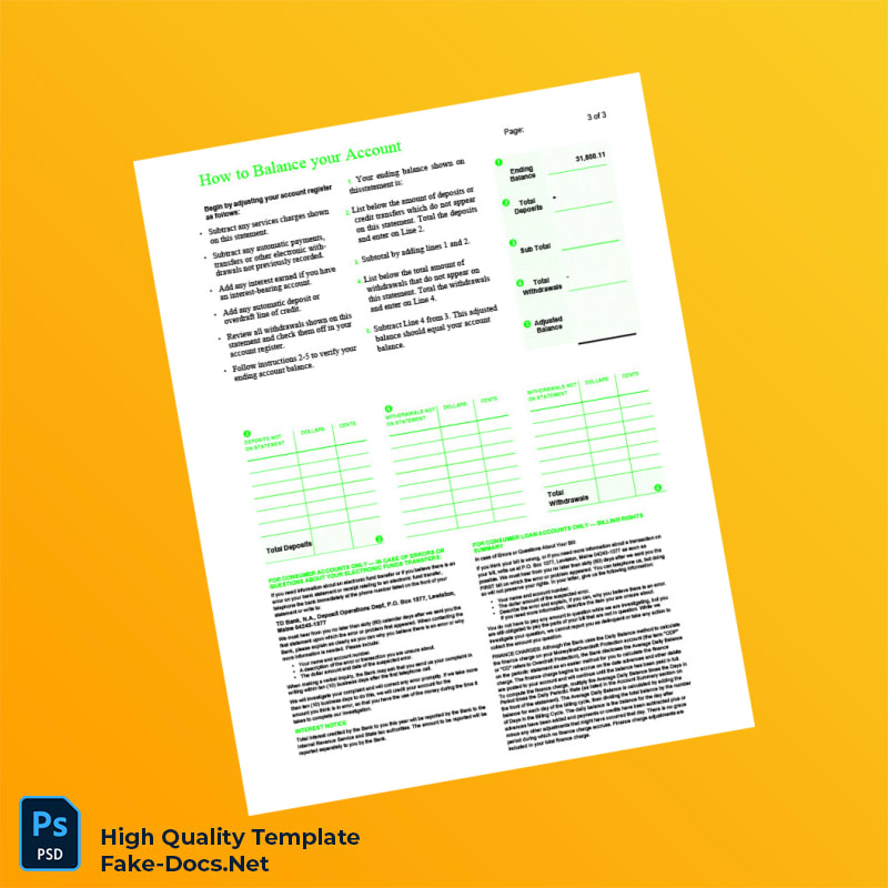 USA TD Bank Credit Card Statement Template in Word and PDF formats 3 page USA TD Bank Credit Card Statement Template in Word and PDF formats 3 page