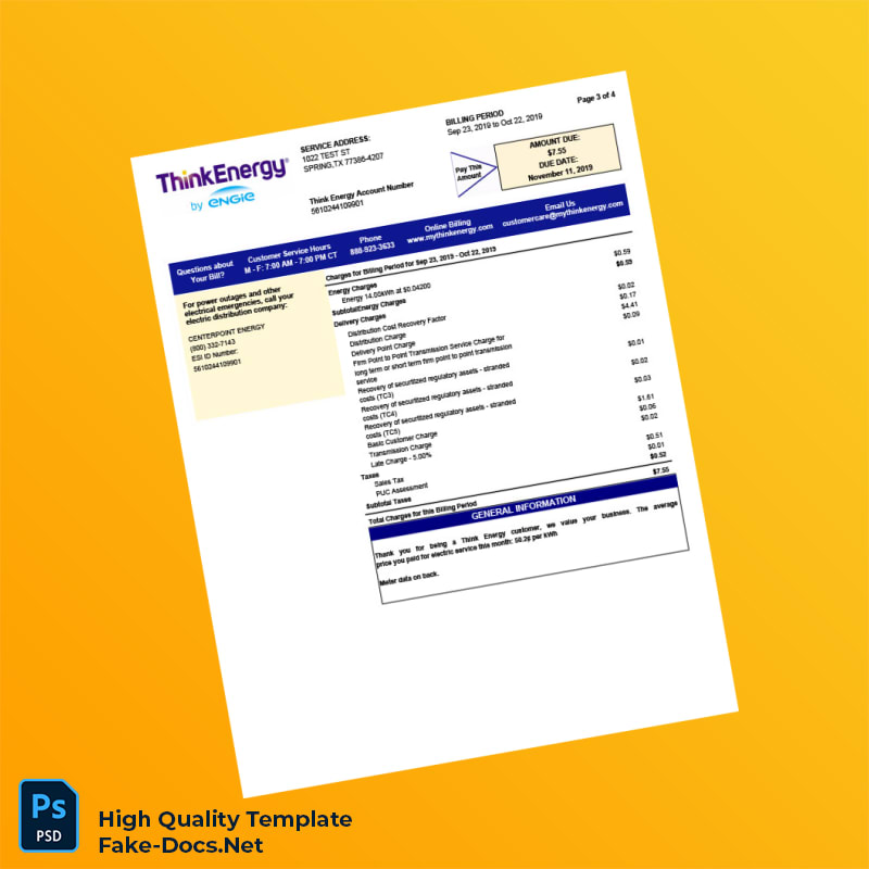 USA Think Energy Editable Utility Bill Template in Word and PDF formats 4 page USA Think Energy Editable Utility Bill Template in Word and PDF formats 4 page