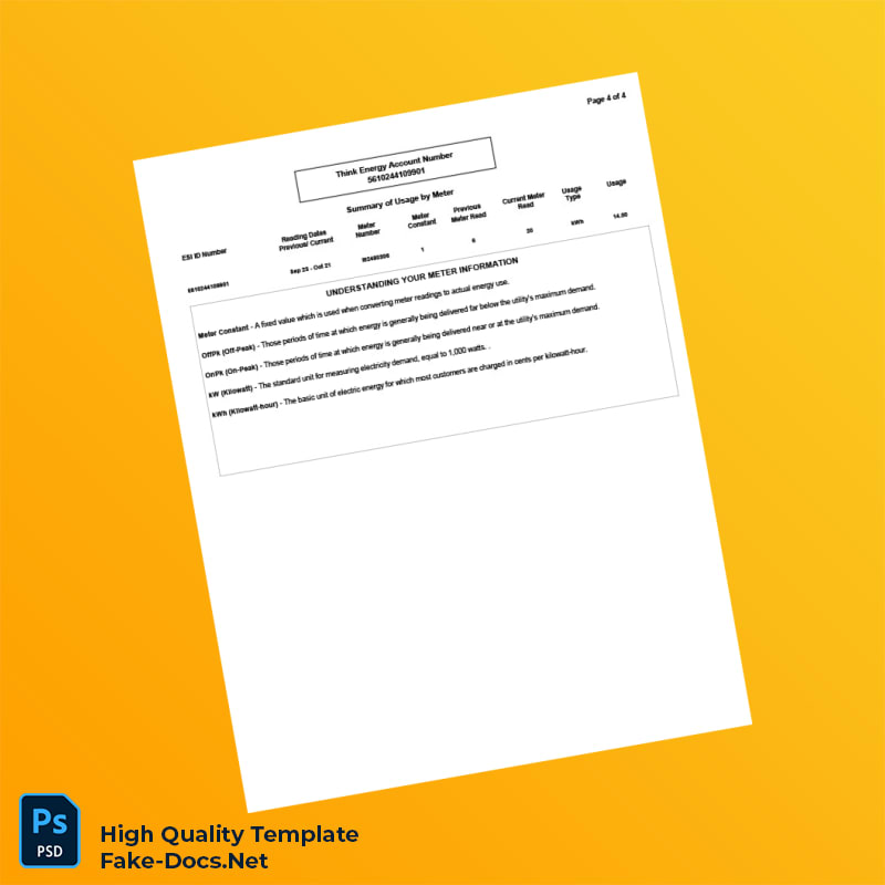 USA Think Energy Editable Utility Bill Template in Word and PDF formats 4 page USA Think Energy Editable Utility Bill Template in Word and PDF formats 4 page