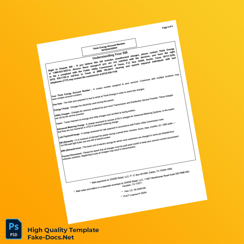 USA ThinkEnergy Editable Electricity Bill Template in Word and PDF formats 2 page USA ThinkEnergy Editable Electricity Bill Template in Word and PDF formats 2 page