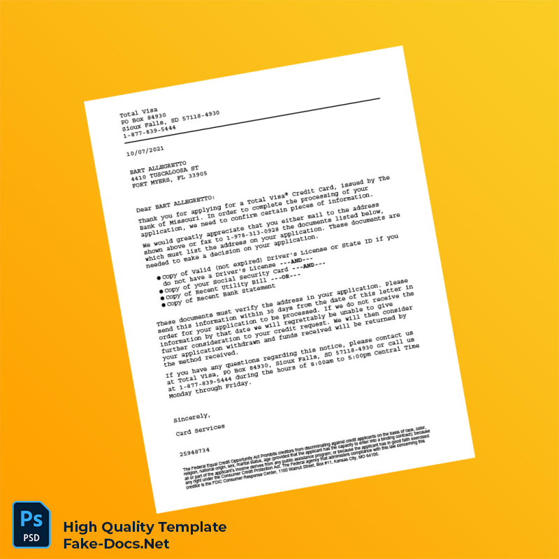 USA Total Visa Inc Editable Credit Card Application Document Request Template in Word and PDF formats USA Total Visa Inc Editable Credit Card Application Document Request Template in Word and PDF formats