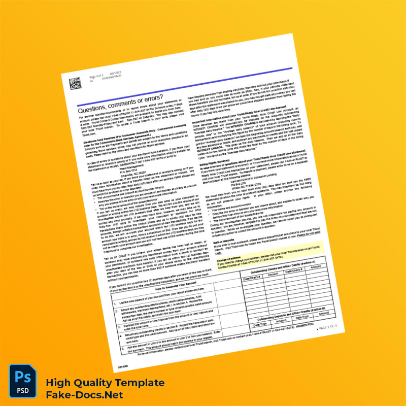 USA Truist Bank Statement Template in Word and PDF formats 3 page USA Truist Bank Statement Template in Word and PDF formats 3 page