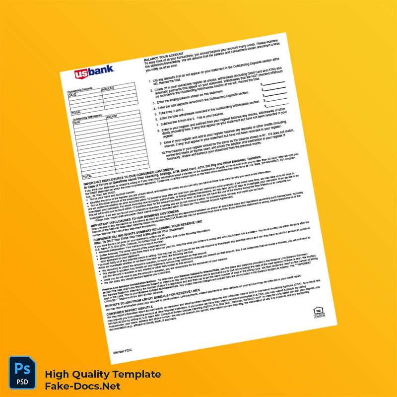 USA U S Bank Statement Template in Word and PDF formats 4 page USA U S Bank Statement Template in Word and PDF formats 4 page