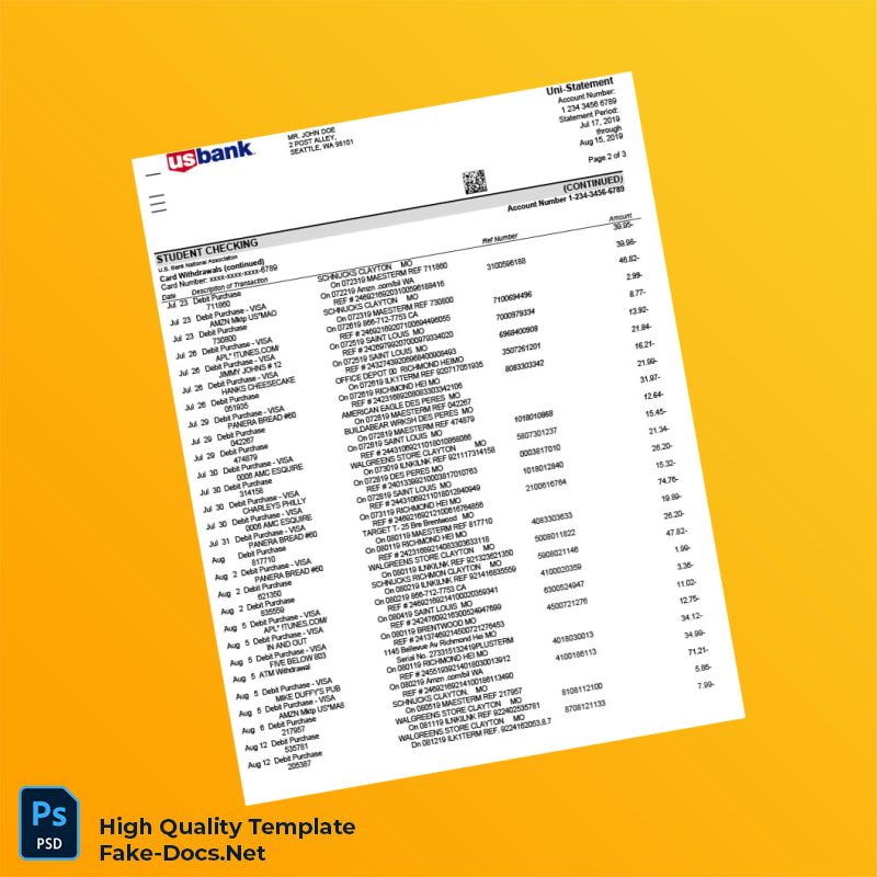 USA U S Bank Statement Template in Word and PDF formats 4 page USA U S Bank Statement Template in Word and PDF formats 4 page