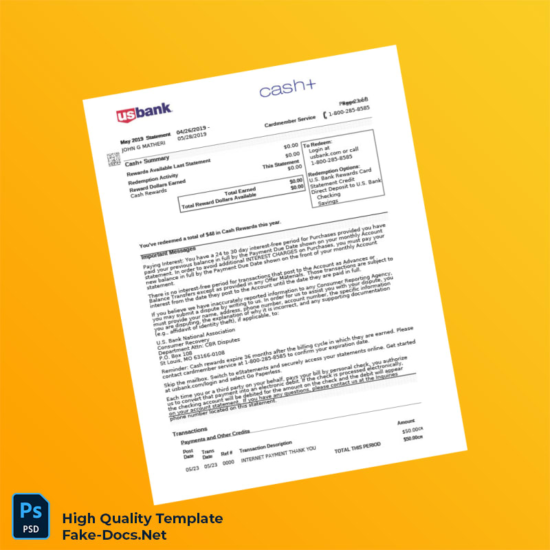 USA US Bank Credit Card Statement Template in Word and PDF formats 7 page USA US Bank Credit Card Statement Template in Word and PDF formats 7 page