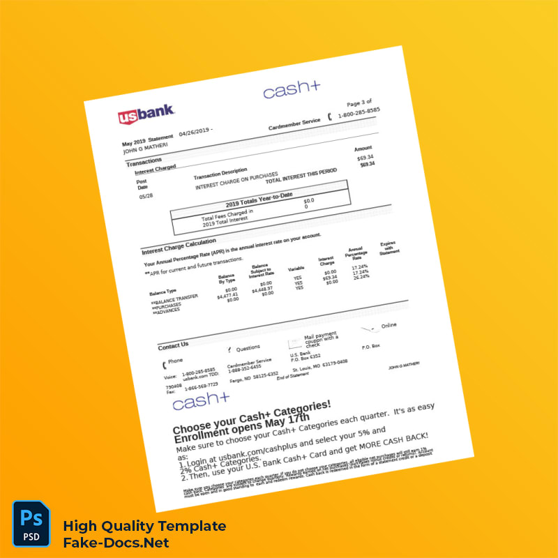 USA US Bank Credit Card Statement Template in Word and PDF formats 7 page USA US Bank Credit Card Statement Template in Word and PDF formats 7 page