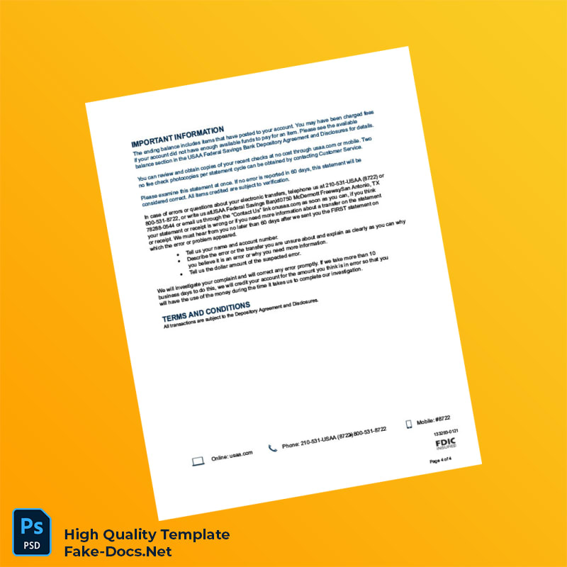 USA USAA Federal Savings Bank Bank Statement Template in Word and PDF formats 4 page USA USAA Federal Savings Bank Bank Statement Template in Word and PDF formats 4 page