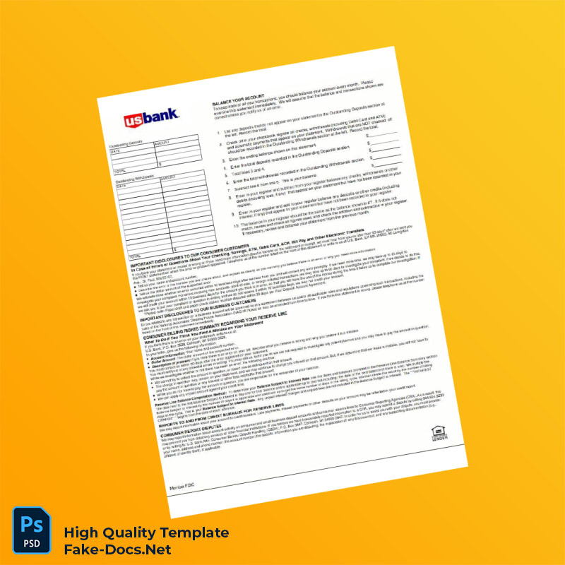 USA USBank Business Statement Template in Word and PDF formats 5 page USA USBank Business Statement Template in Word and PDF formats 5 page