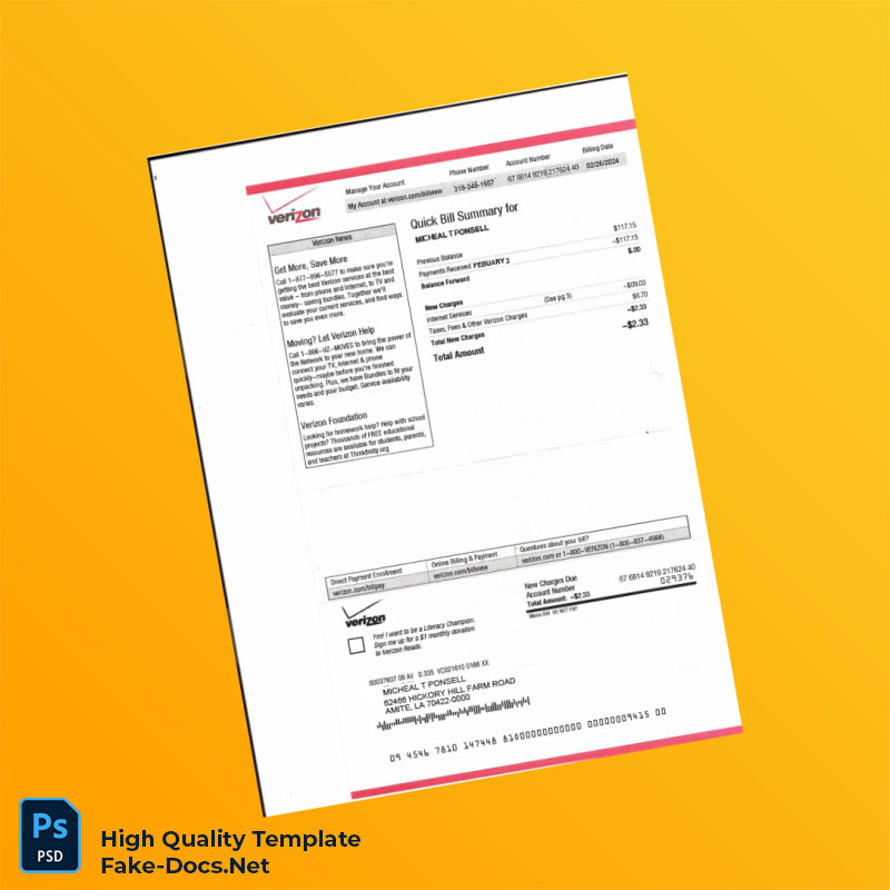 USA Verizon Editable Internet Bill Template in Word and PDF formats USA Verizon Editable Internet Bill Template in Word and PDF formats