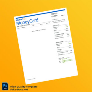 USA Walmart Money Card Bank Statement Template in Word and PDF formats 3 page