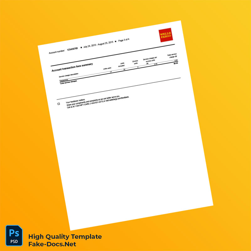 USA Wells Fargo Bank Statement Template in Word and PDF formats 4 page USA Wells Fargo Bank Statement Template in Word and PDF formats 4 page