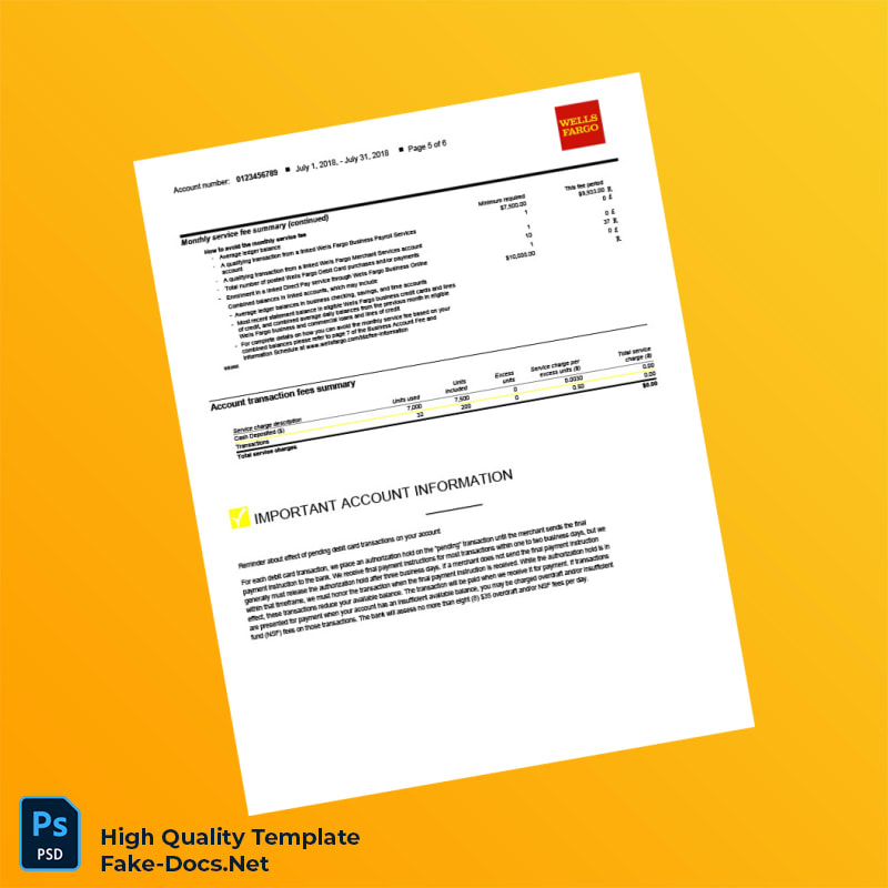USA Wells Fargo Business Bank Statement Template in Word and PDF formats 6 page USA Wells Fargo Business Bank Statement Template in Word and PDF formats 6 page