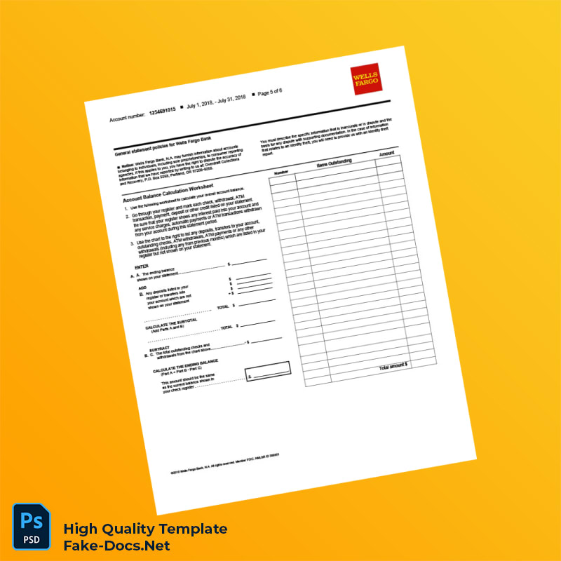 USA Wells Fargo Business Bank Statement Template in Word and PDF formats 6 page USA Wells Fargo Business Bank Statement Template in Word and PDF formats 6 page