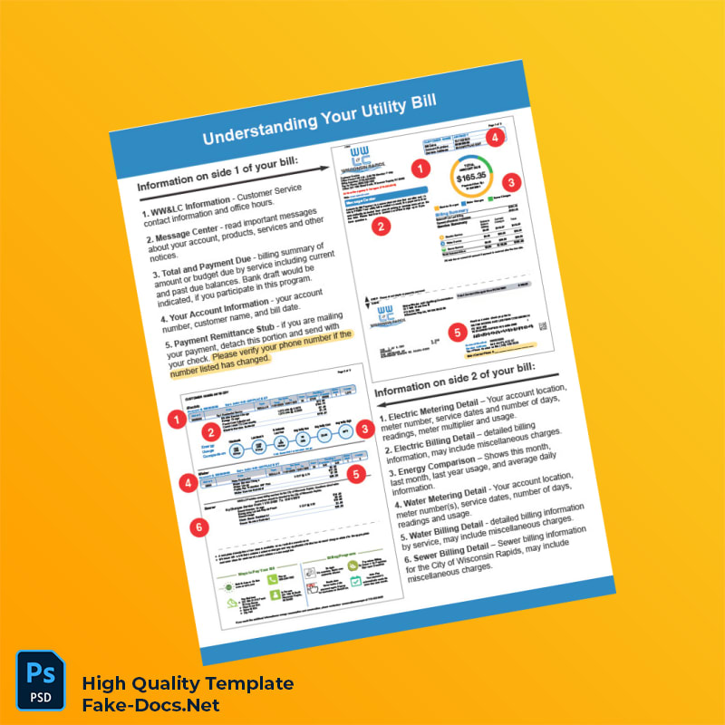 USA Wisconsin Rapids Editable Utility Bill Template in Word and PDF formats USA Wisconsin Rapids Editable Utility Bill Template in Word and PDF formats