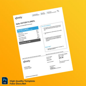 USA XFINITY Editable Utility Bill Template in Word and PDF formats