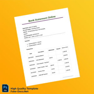 Uganda Bank Of Uganda Bank Statement Template in Word and PDF formats 2 page