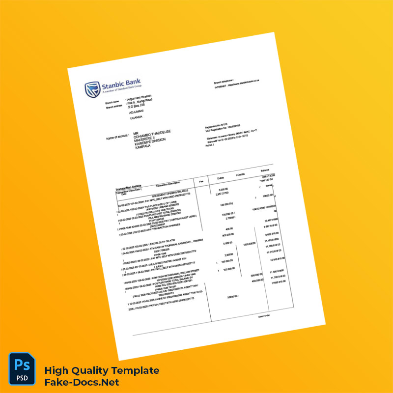 Uganda Stanbic Bank Statement Template in Word and PDF formats 3 page Uganda Stanbic Bank Statement Template in Word and PDF formats 3 page