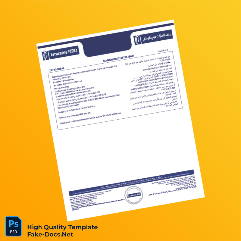United Arab Emirates Emirates NBD Bank Statement Template in Word and PDF formats 5 page United Arab Emirates Emirates NBD Bank Statement Template in Word and PDF formats 5 page