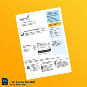United Kingdom British Gas Editable Electricity Bill Template in Word and PDF formats