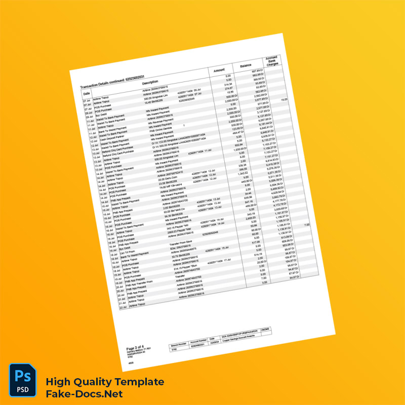 Zambia FNB Bank Statement Template in Word and PDF formats 4 page Zambia FNB Bank Statement Template in Word and PDF formats 4 page