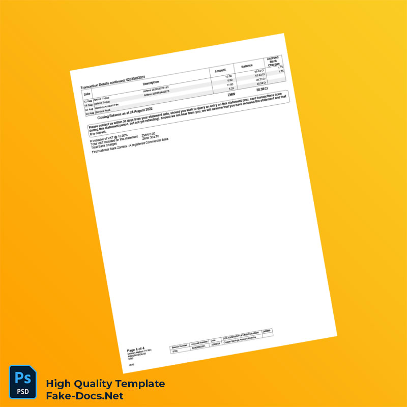 Zambia FNB Bank Statement Template in Word and PDF formats 4 page Zambia FNB Bank Statement Template in Word and PDF formats 4 page