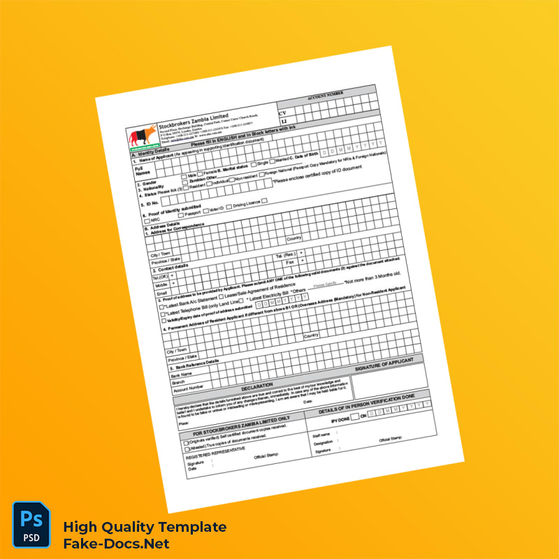 Zambia Stockbrokers Zambia Limited Editable Retail Account Opening Checklist and Form Template in Word and PDF formats 2 page Zambia Stockbrokers Zambia Limited Editable Retail Account Opening Checklist and Form Template in Word and PDF formats 2 page