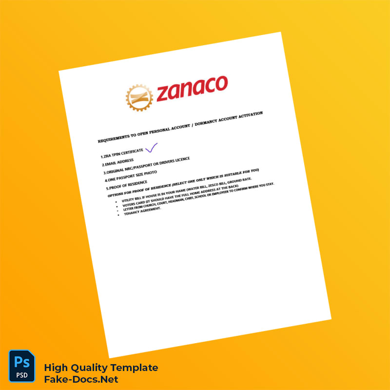 Zambia Zanaco Editable Requirements Template in Word and PDF formats Zambia Zanaco Editable Requirements Template in Word and PDF formats