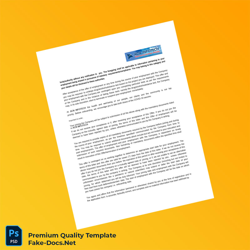 Acn Infotech Employment Verification Letter Template (Word & PDF) 6 page Acn Infotech Employment Verification Letter Template (Word & PDF) 6 page