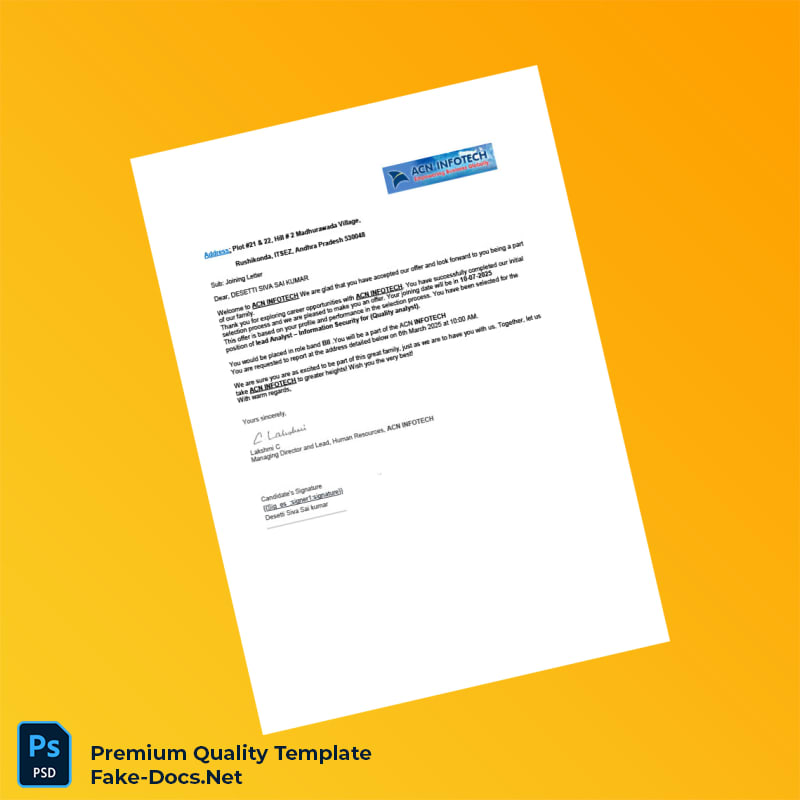 Acn Infotech Employment Verification Letter Template (Word & PDF) 6 page Acn Infotech Employment Verification Letter Template (Word & PDF) 6 page