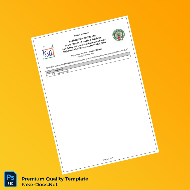 Andhra Pradesh Food Safety and Standards Authority Registration Certificate Template (Word & PDF) 4 page Andhra Pradesh Food Safety and Standards Authority Registration Certificate Template (Word & PDF) 4 page